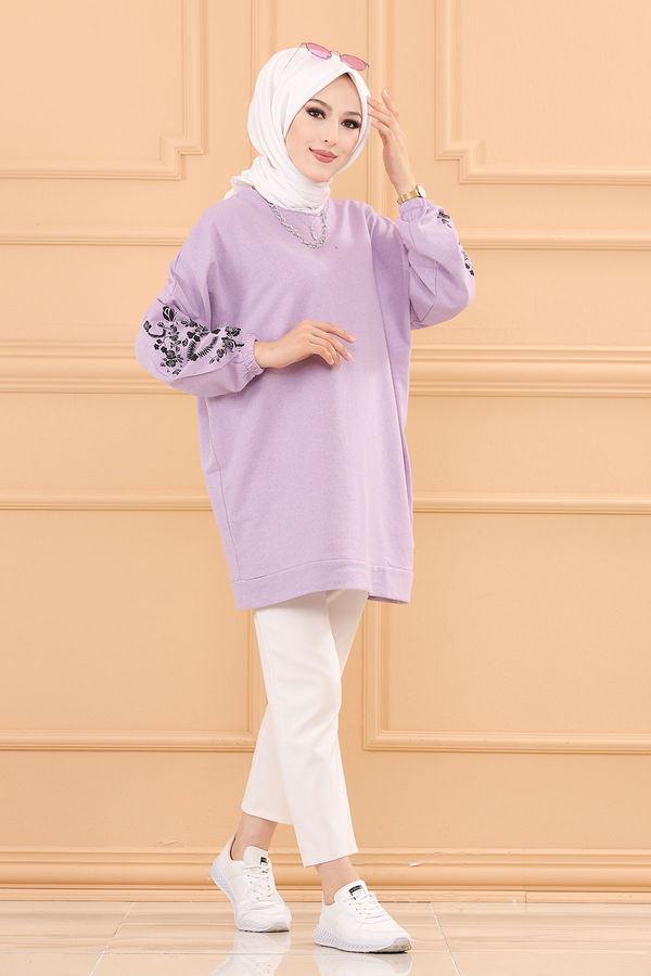 Düz Bisiklet Yaka Kadın Lila TUNIK - 3357 LİLA