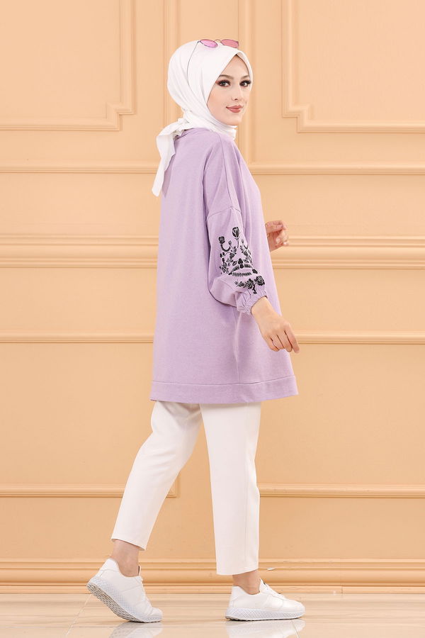 Düz Bisiklet Yaka Kadın Lila TUNIK - 3357 LİLA