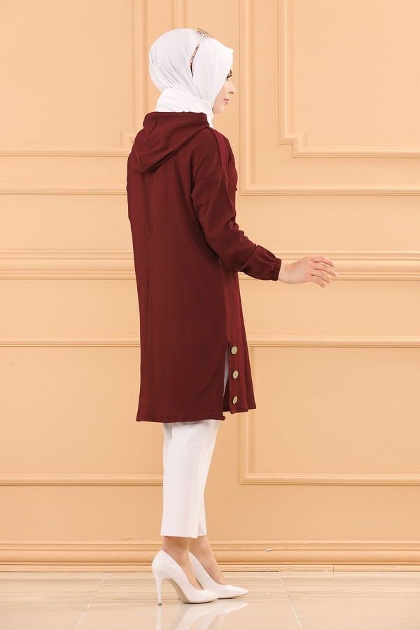 Düz Kapsonlu Yaka Kadın Bordo TUNIK - 3697