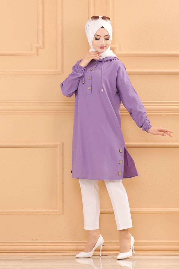 Düz Kapsonlu Yaka Kadın Lila TUNIK - 3697 LİLA