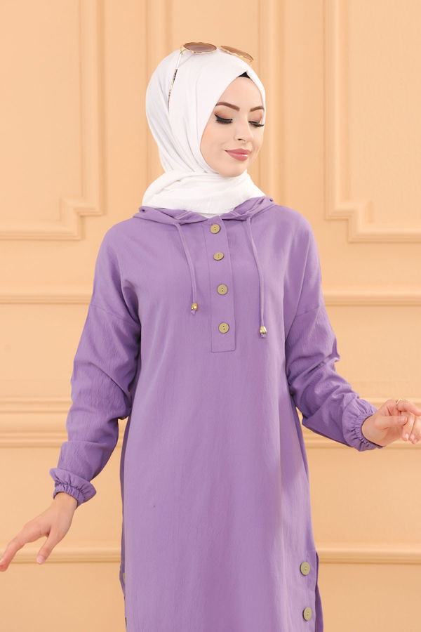 Düz Kapsonlu Yaka Kadın Lila TUNIK - 3697 LİLA