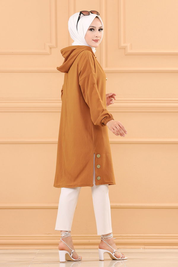 Düz Kapsonlu Yaka Kadın Taba TUNIK - 3697 TABA