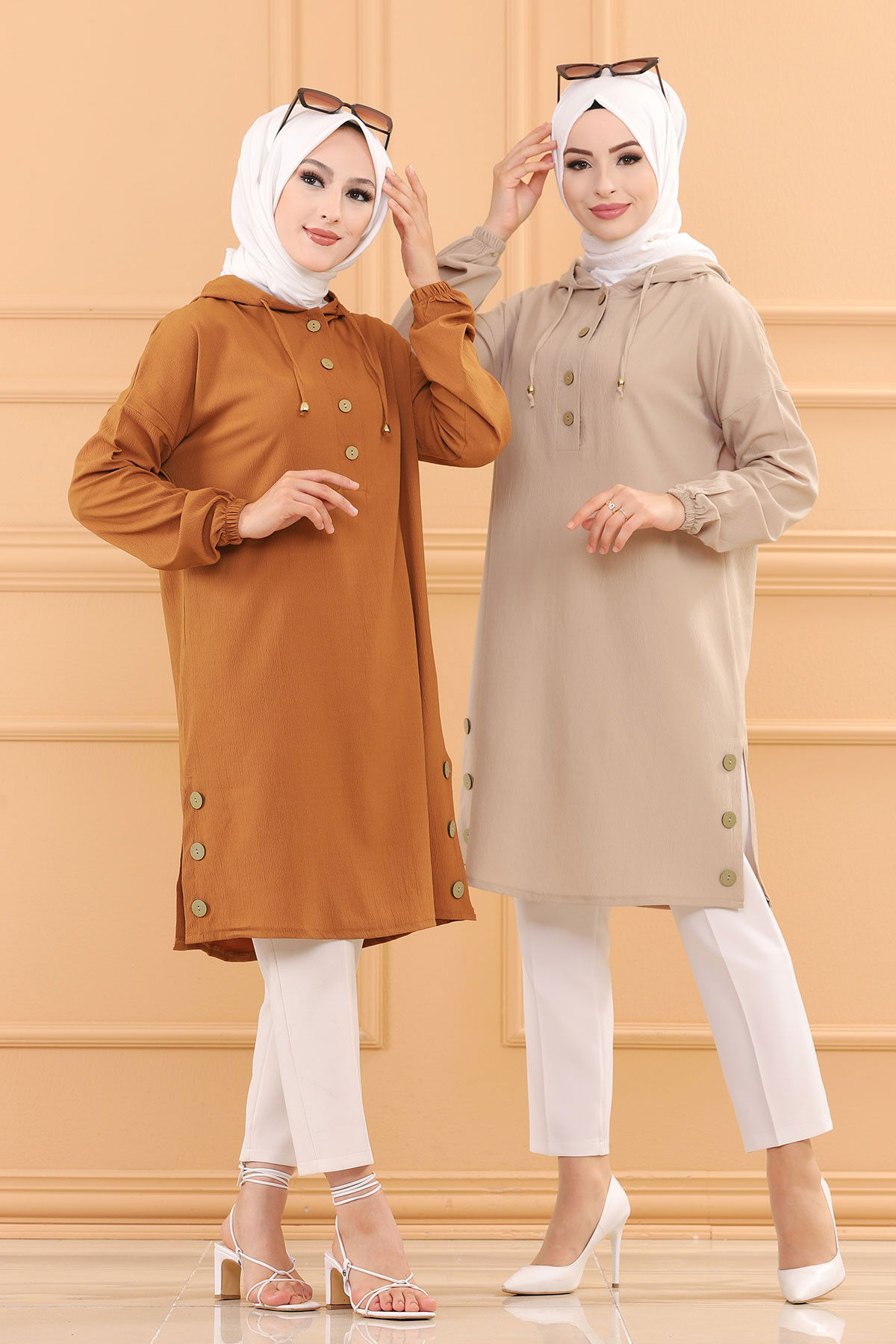 Düz Kapsonlu Yaka Kadın Taba TUNIK - 3697 TABA