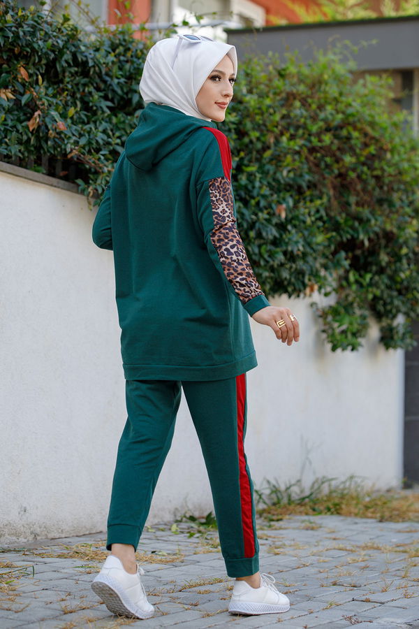 Düz Kapşonlu Yaka Kadın Yeşil TUNIK PANTOLON - 3095