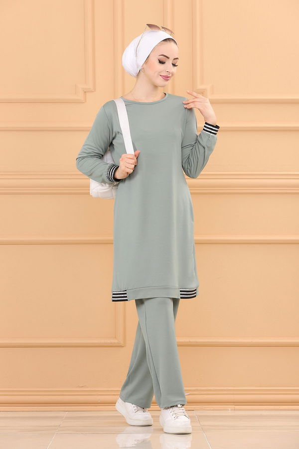 Düz Bisiklet Yaka Kadın Yeşil TUNIK PANTOLON - 3759 YEŞİL
