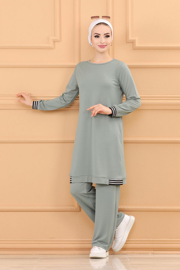 Düz Bisiklet Yaka Kadın Yeşil TUNIK PANTOLON - 3759 YEŞİL