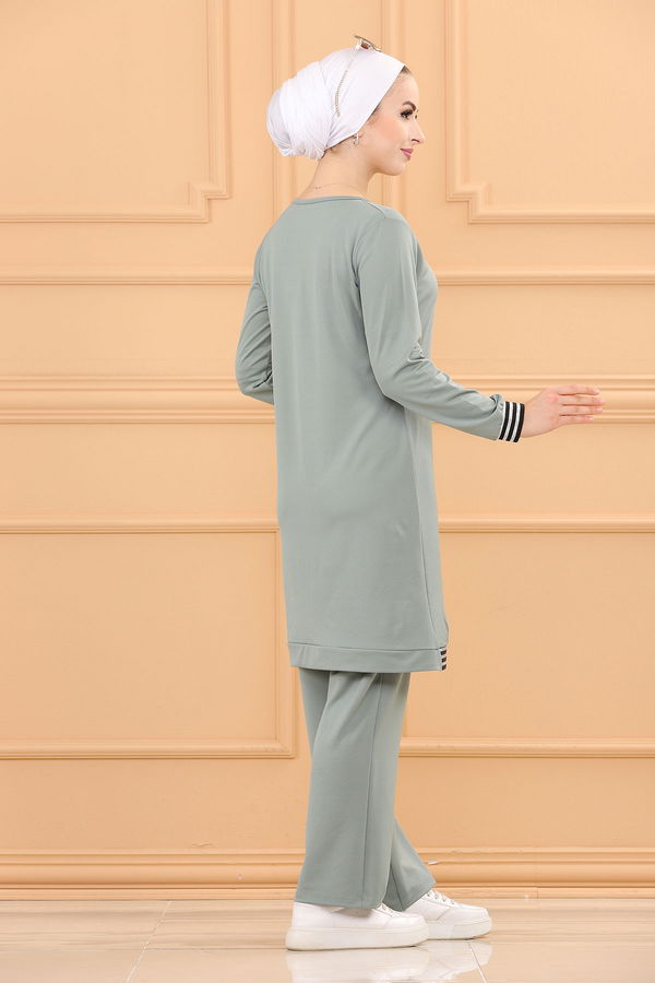 Düz Bisiklet Yaka Kadın Yeşil TUNIK PANTOLON - 3759 YEŞİL