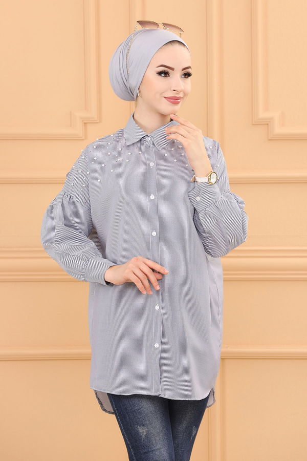 Düz Orta Kadın Lacivert TUNIK - 3497