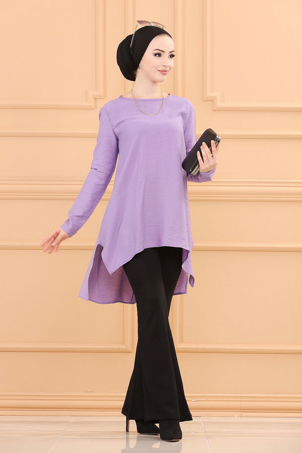 Düz Bisiklet Yaka Kadın Lila TUNIK - 3660 LİLA