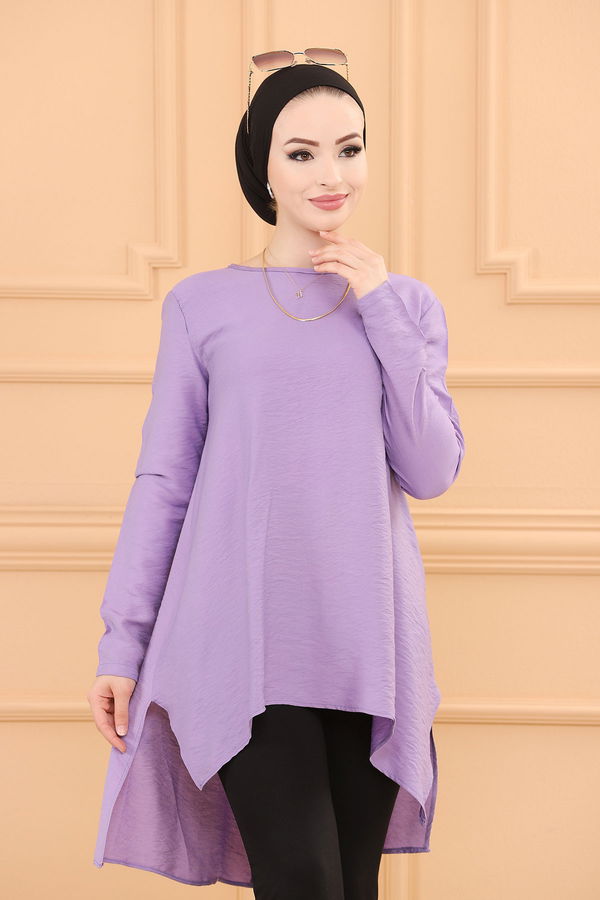 Düz Bisiklet Yaka Kadın Lila TUNIK - 3660 LİLA
