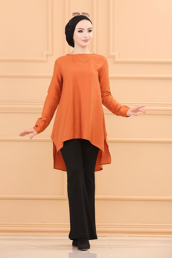 Düz Bisiklet Yaka Kadın Taba TUNIK - 3660 TABA