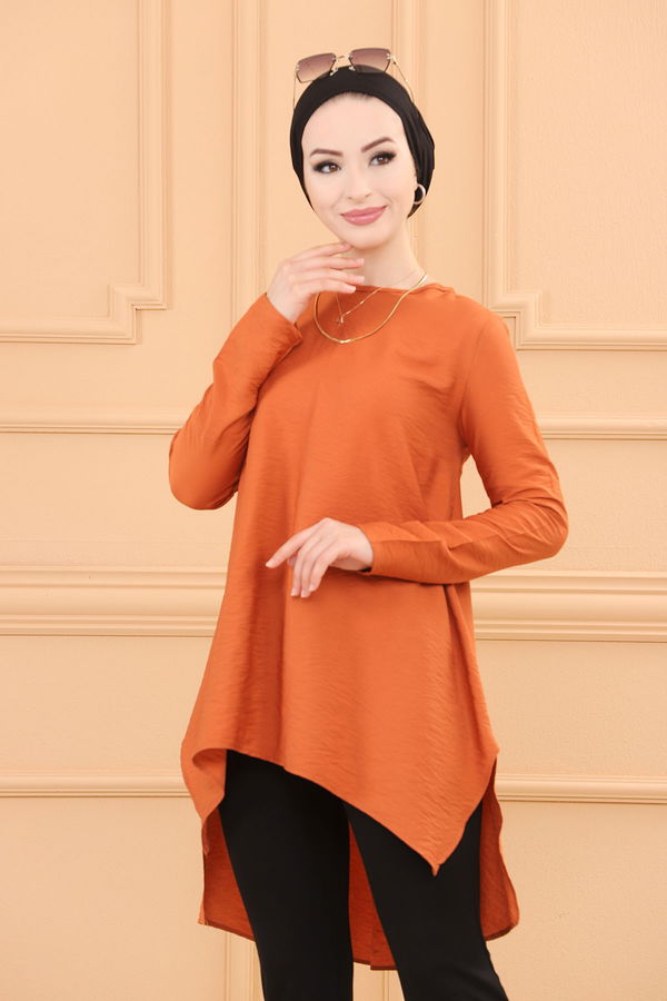 Düz Bisiklet Yaka Kadın Taba TUNIK - 3660 TABA