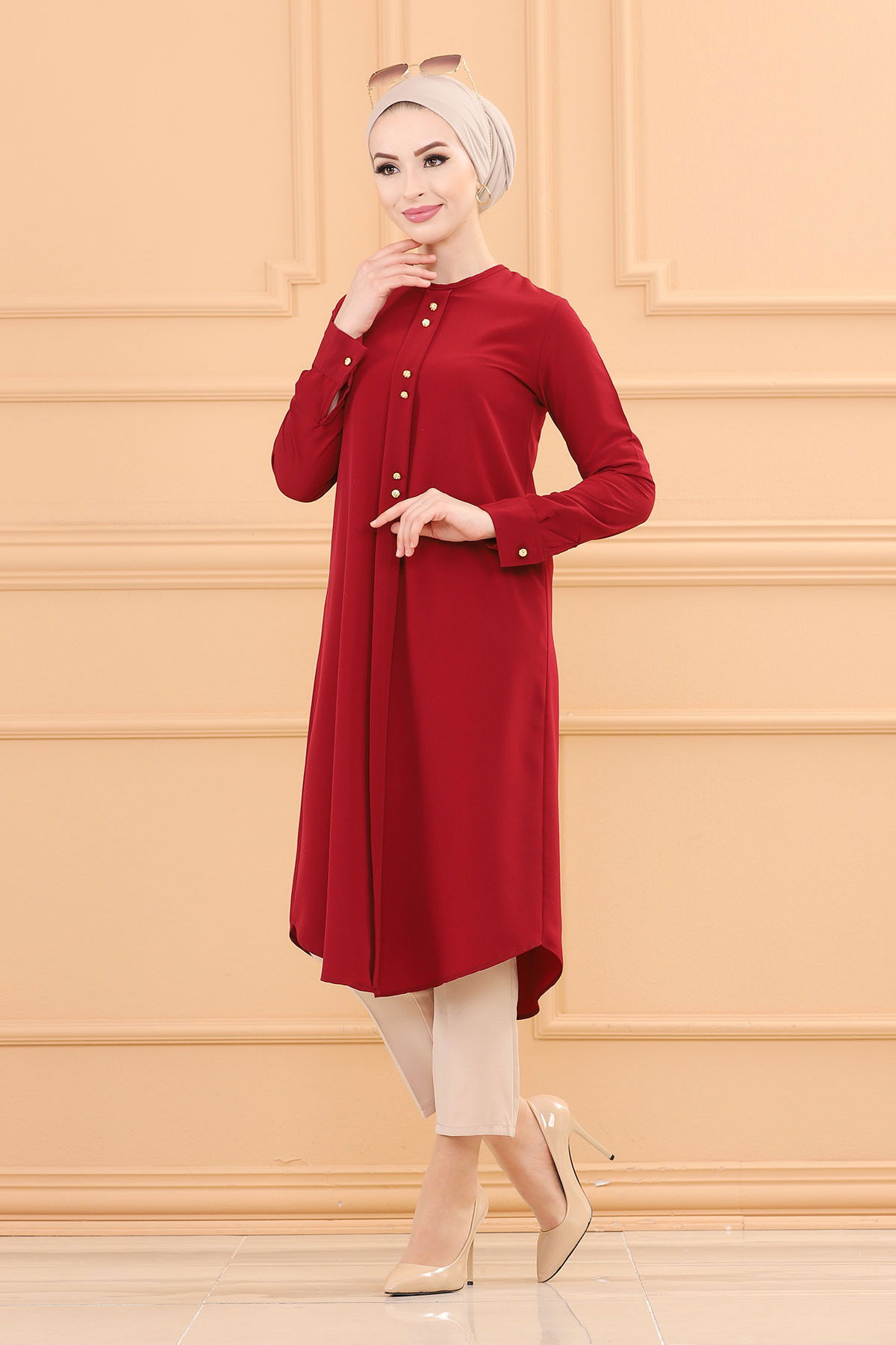 Düz Orta Kadın Bordo TUNIK - 3770