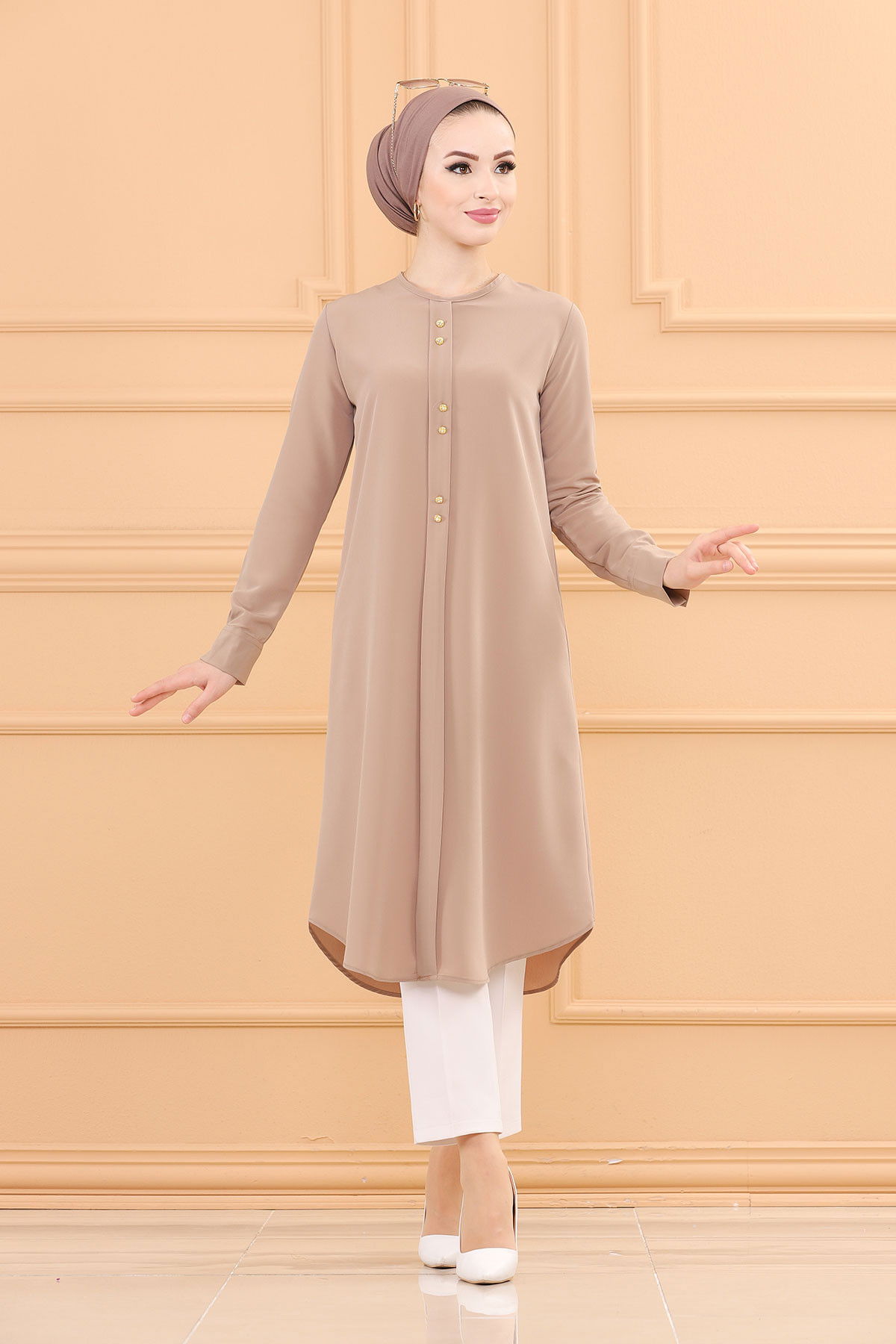 Düz Orta Kadın Vizon TUNIK - 3770
