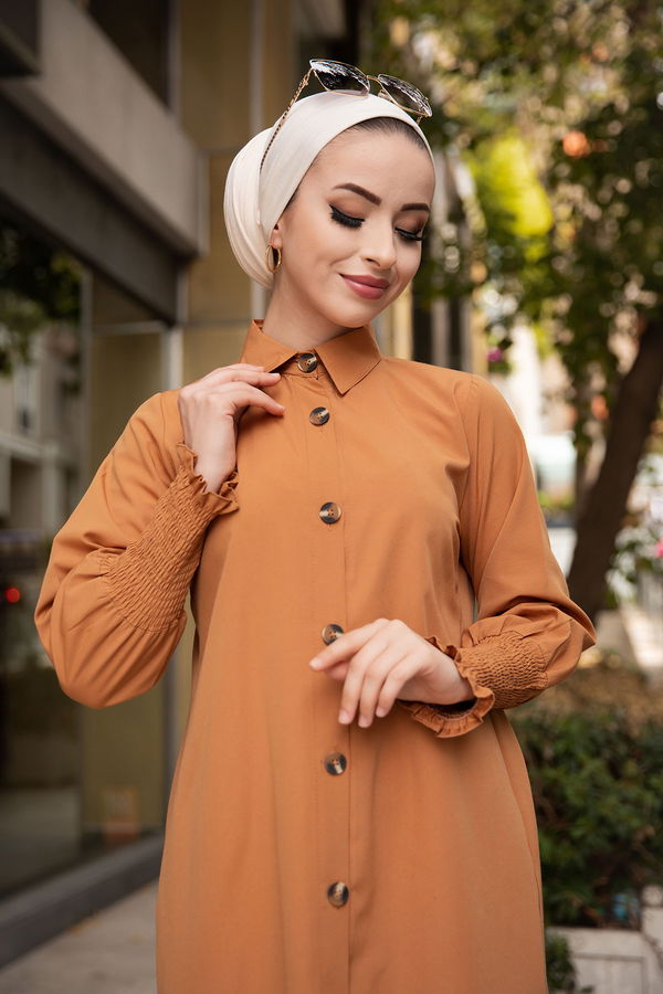 Düz Gömlek Yaka Kadın Taba Tunık - 3693