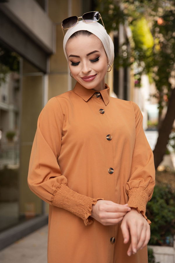Düz Gömlek Yaka Kadın Taba Tunık - 3693