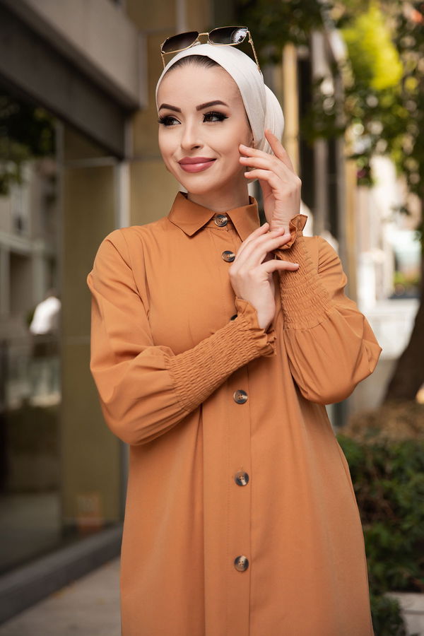 Düz Gömlek Yaka Kadın Taba Tunık - 3693