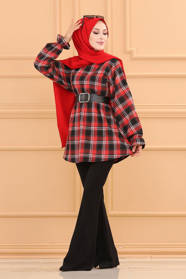 Düz Bisiklet Yaka Kadın Bordo Tunık - 3778 BORDO
