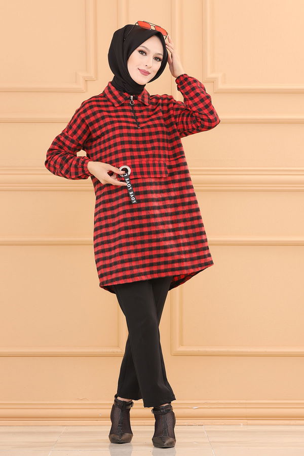 Düz Orta Kadın Bordo TUNIK - 3779