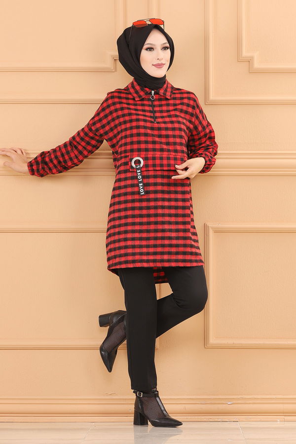 Düz Orta Kadın Bordo TUNIK - 3779