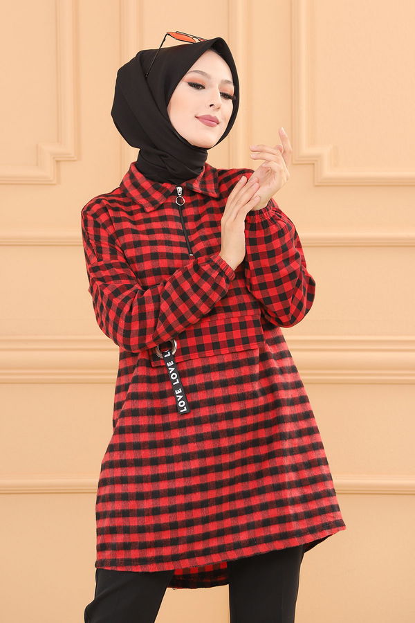 Düz Orta Kadın Bordo TUNIK - 3779