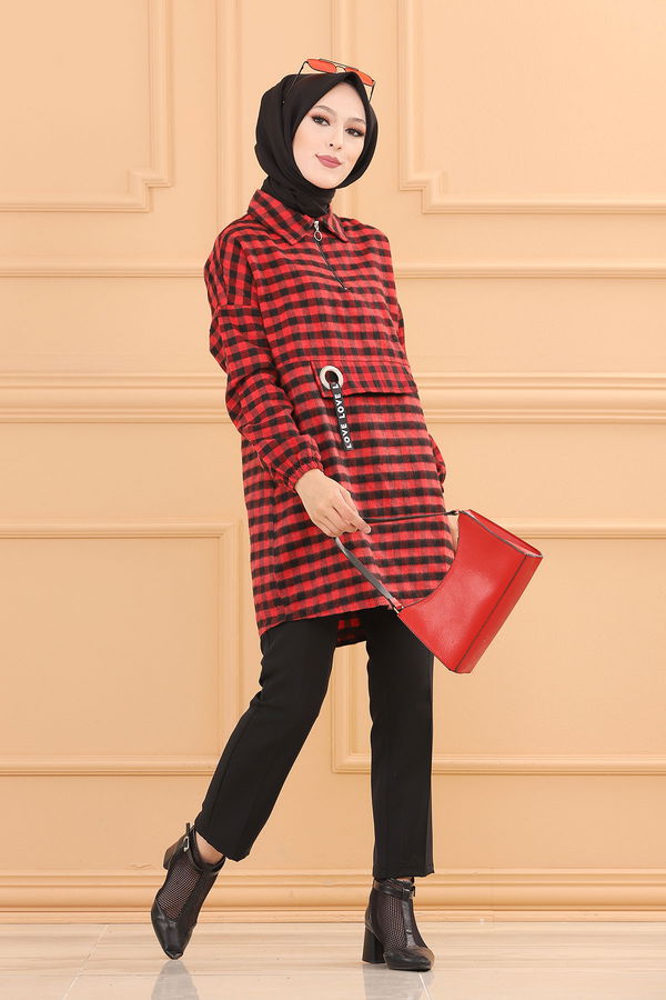 Düz Orta Kadın Bordo TUNIK - 3779