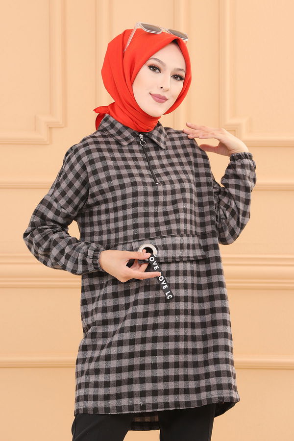 Düz Orta Kadın Gri TUNIK - 3779 GRİ