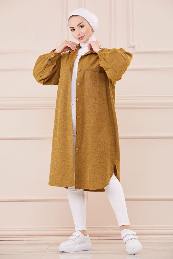 Düz Orta Kadın Sarı Tunik D1 HARDAL - 13275 - 13275 Sarı