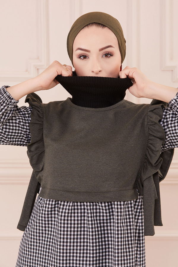 Düz Orta Kadın Haki Garnılı Tunık FUSYA MAVI - 3800 - 3800 HAKİ