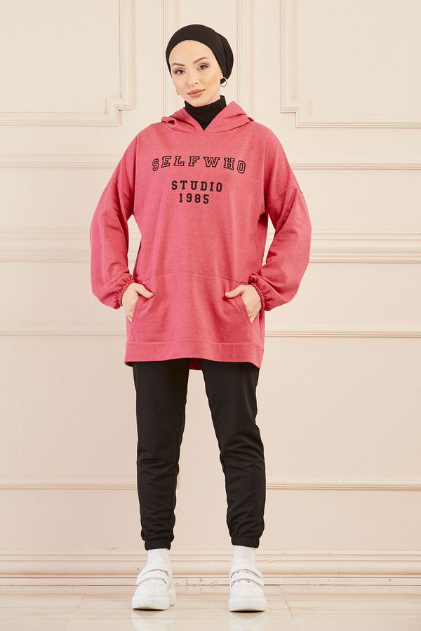 Düz Orta Kadın Fuşya Kapsonlu Sweat - 3322 FUŞYA
