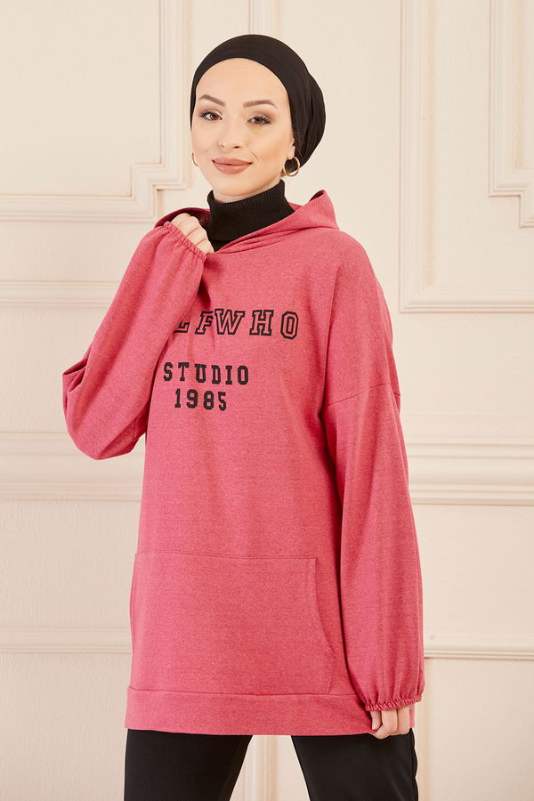 Düz Orta Kadın Fuşya Kapsonlu Sweat - 3322 FUŞYA