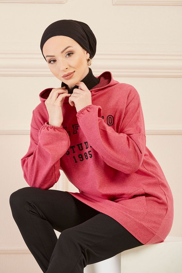Düz Orta Kadın Fuşya Kapsonlu Sweat - 3322 FUŞYA
