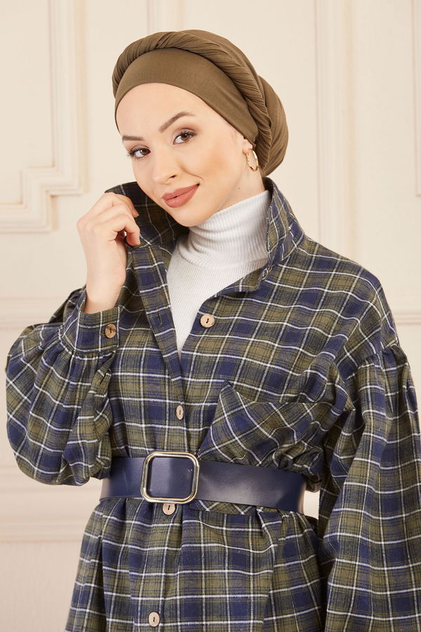 Düz Orta Kadın Haki Ekoselı Tunık HAKI - 8856 - 8856 HAKİ