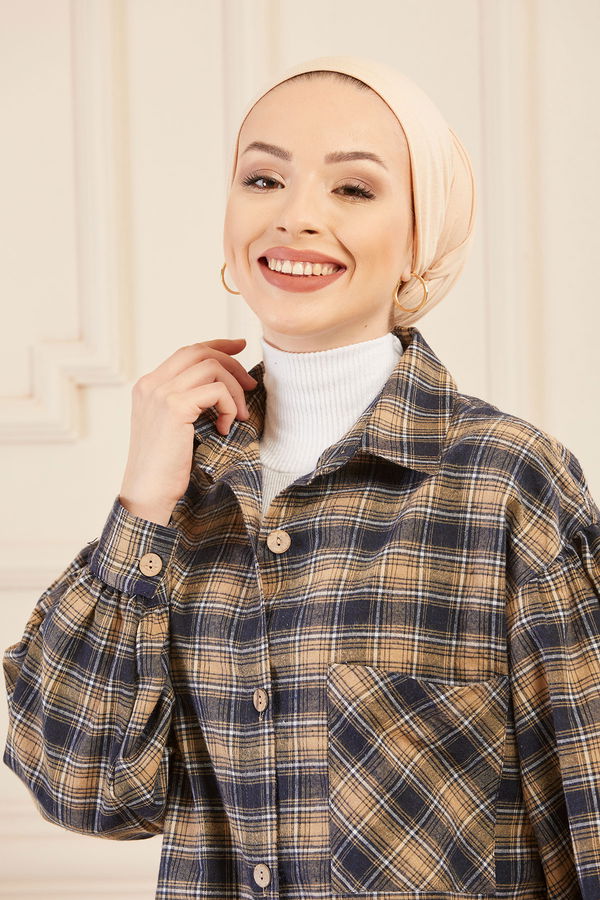Düz Orta Kadın Lacivert Ekoselı Tunık D1 LACIVERT - 8856 - 8856 LACİVERT