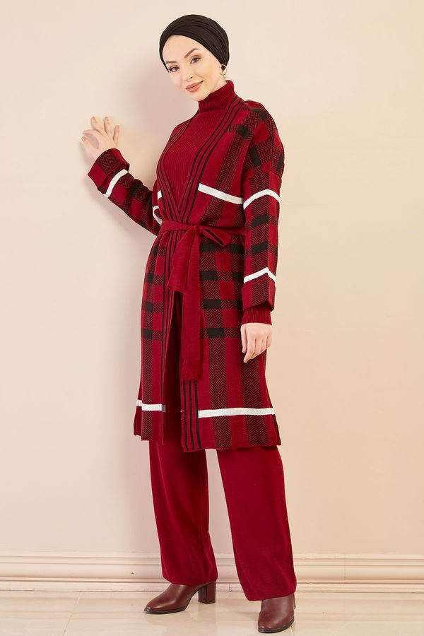 Düz Orta Kadın Bordo Uclu Trıko Takım BORDO - 20724 - 20724 BORDO