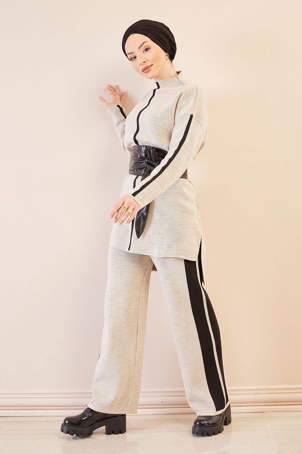 Düz Orta Kadın Bej Tunık Pantolon TAS - 20699 - 20699 BEJ