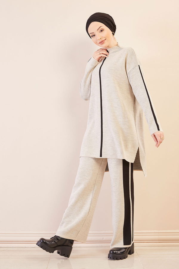 Düz Orta Kadın Bej Tunık Pantolon TAS - 20699 - 20699 BEJ