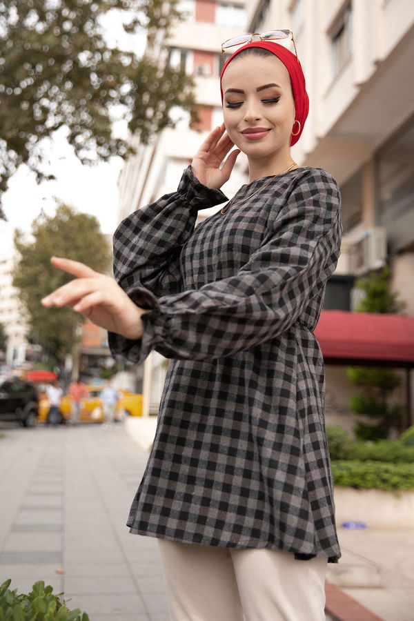 Düz Orta Kadın Gri Tunık GRI - 3777 - 3777