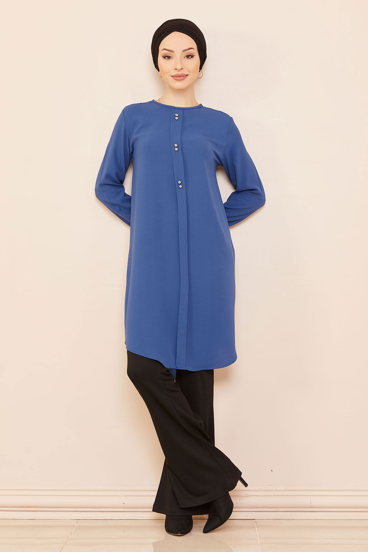 Düz Orta Kadın Mavi Tunık INDIGO - 3797 - 3797