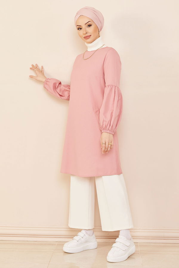 Düz Orta Kadın Pembe Tunık PUDRA - 3026 - 3026 PEMBE
