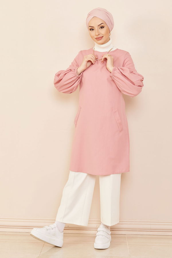 Düz Orta Kadın Pembe Tunık PUDRA - 3026 - 3026 PEMBE