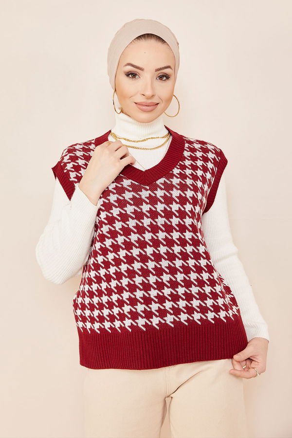 Düz Orta Kadın Bordo Suveter BORDO - 20718 - 20718 BORDO