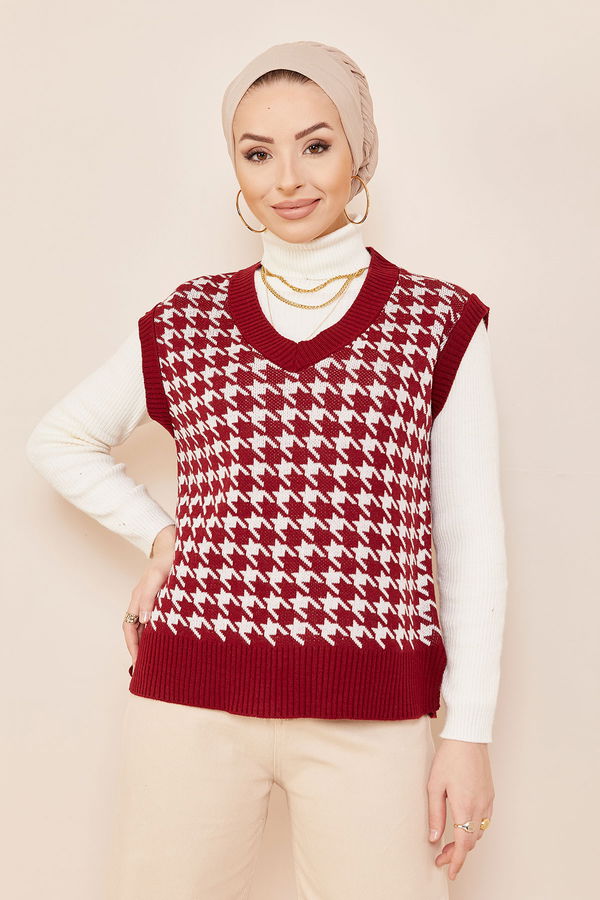 Düz Orta Kadın Bordo Suveter BORDO - 20718 - 20718 BORDO