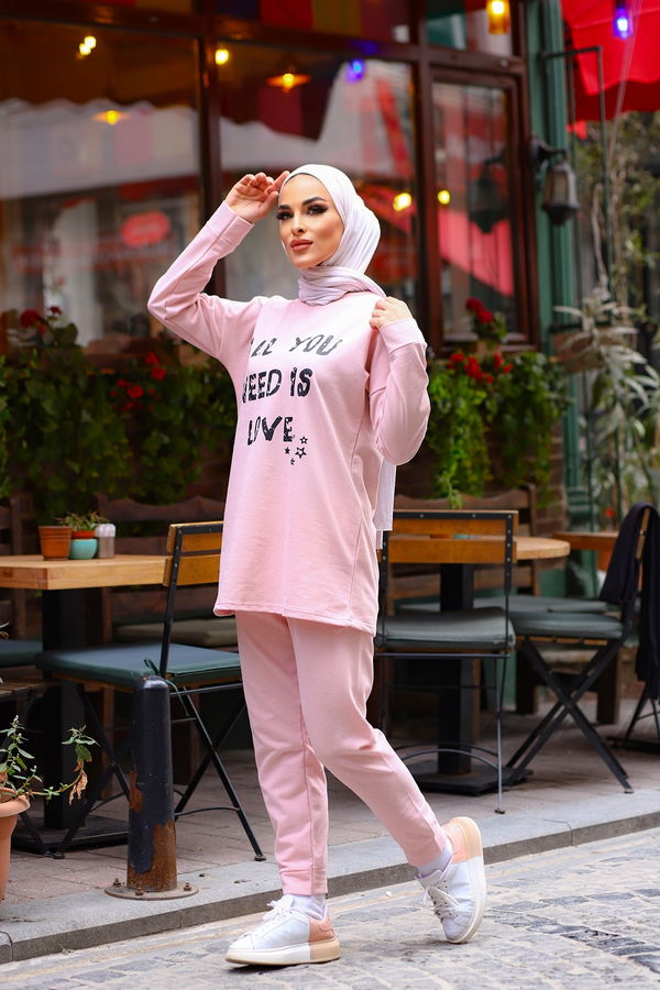 Düz Orta Kadın Pembe Tunık Pantolon PUDRA - 4207 - 4207