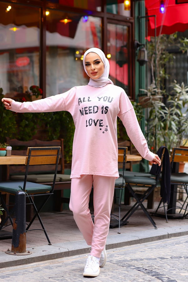 Düz Orta Kadın Pembe Tunık Pantolon PUDRA - 4207 - 4207