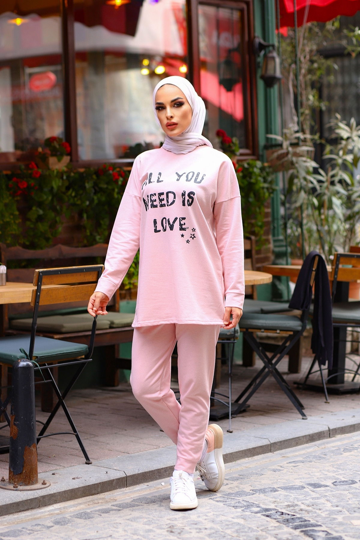 Düz Orta Kadın Pembe Tunık Pantolon PUDRA - 4207 - 4207