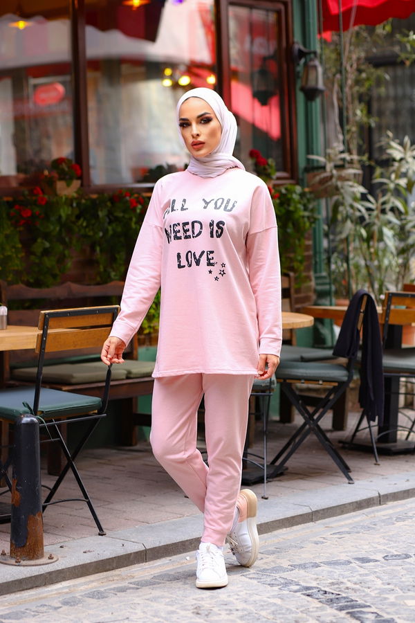 Düz Orta Kadın Pembe Tunık Pantolon PUDRA - 4207 - 4207