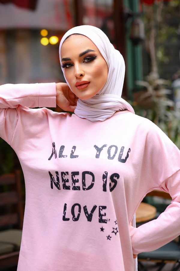 Düz Orta Kadın Pembe Tunık Pantolon PUDRA - 4207 - 4207