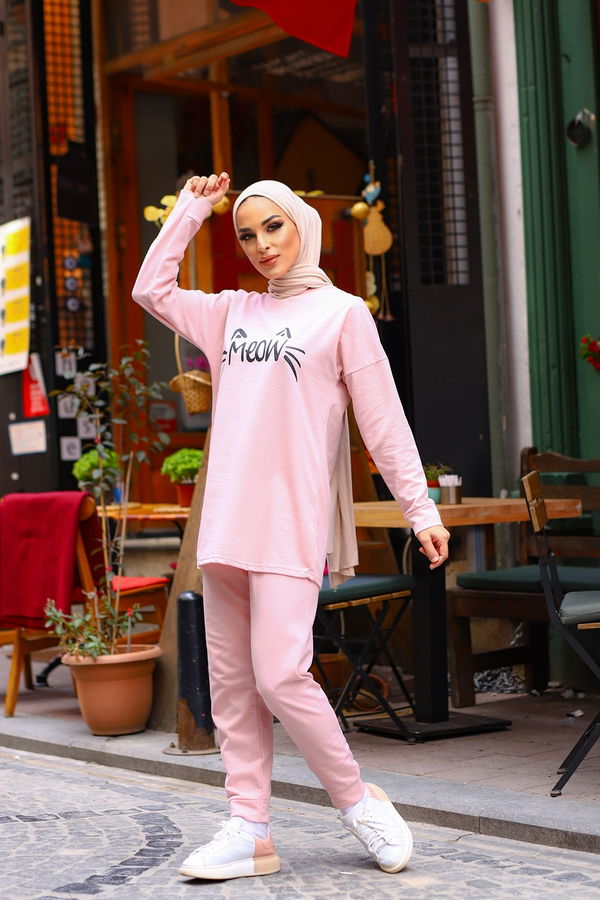 Düz Orta Kadın Pembe Tunık Pantolon PUDRA - 4206 - 4206 PEMBE