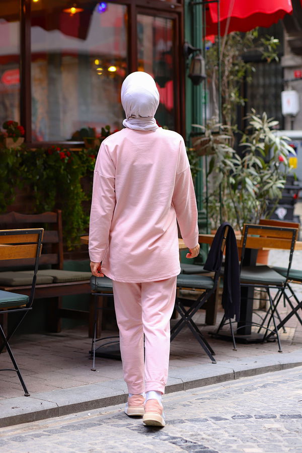 Düz Orta Kadın Pembe Tunık Pantolon PUDRA - 4206 - 4206 PEMBE